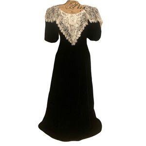 Cachet By Bari Protas Vintage Black Velvet Drop Waist Dress Size  10